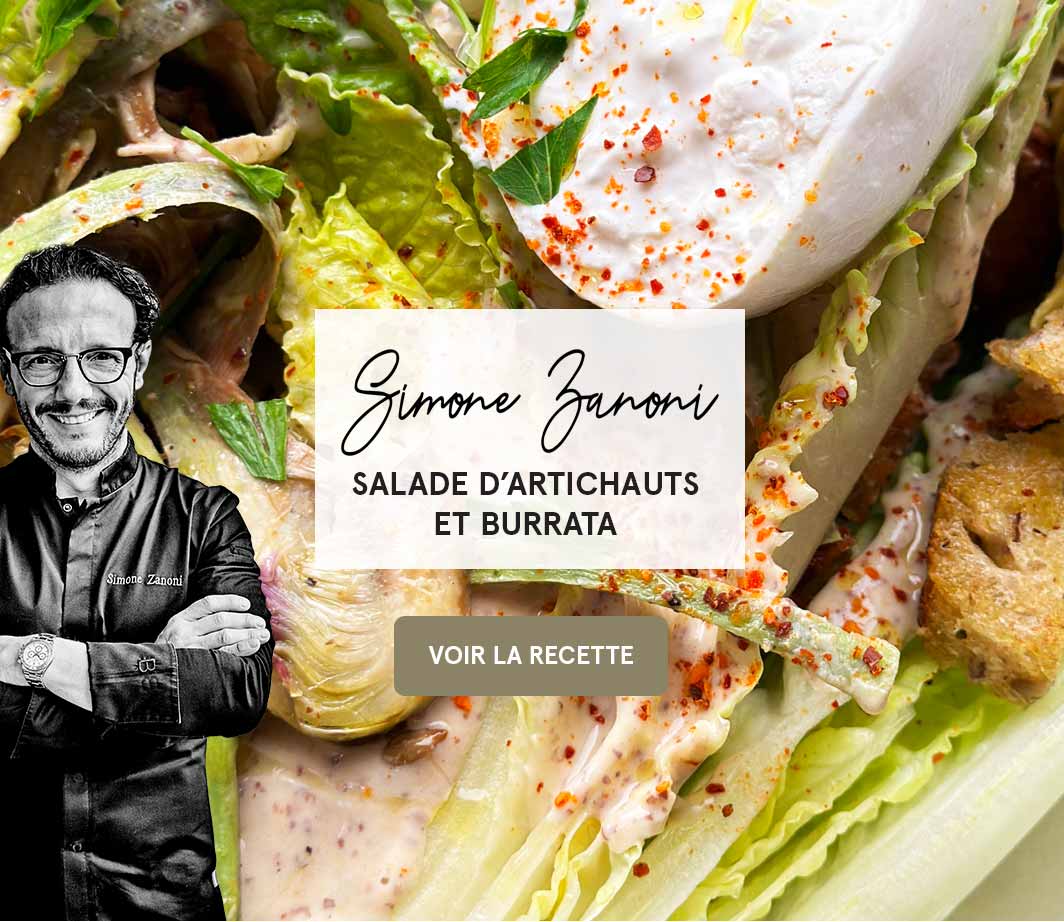 Recette Simone Zanoni - Salade Artichaut burrata  IDF Page de contenu