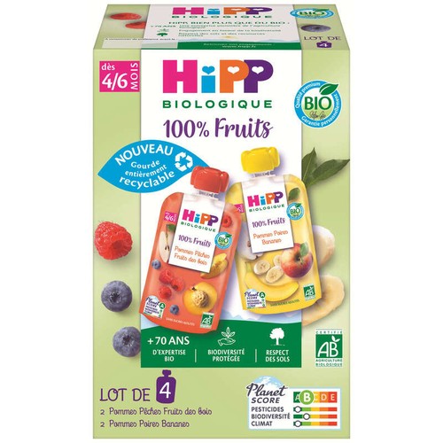 Hipp Gourdes 100% Fruits bio 4/6 mois 4x90g