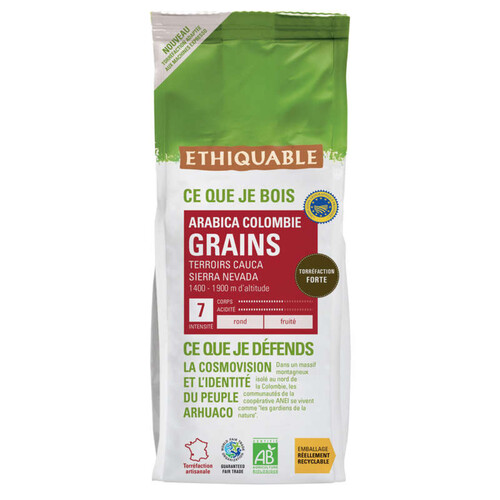 Ethiquable Café Grains Colombie Arabica Haute Altitude Bio 500G