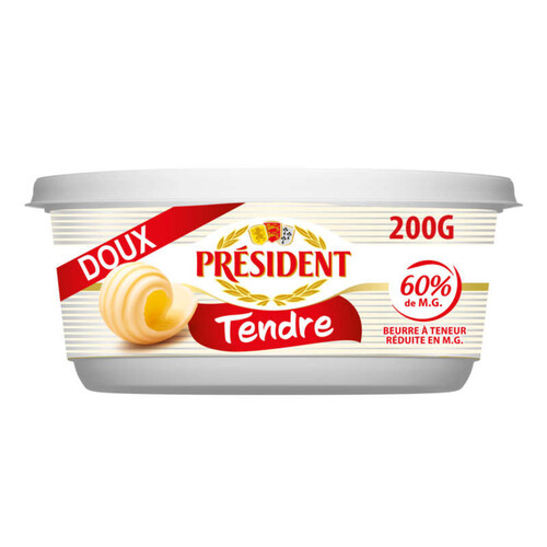 Président Beurre Tendre doux 60% MG Beurrier 200g