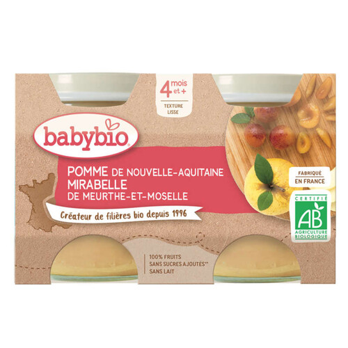 Babybio purée de mirabelle & pomme Bio 4M le pack de 2x130g