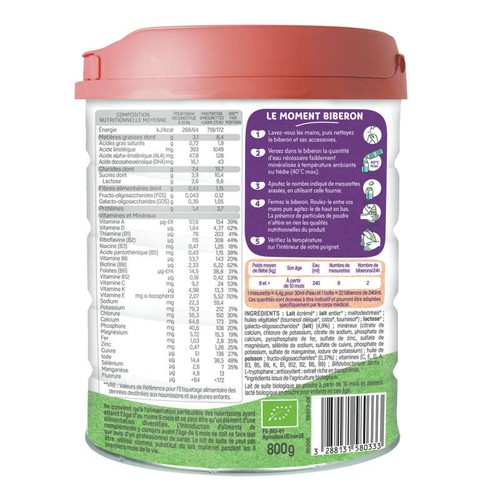 [Par Naturalia] Babybio Optima Croissance 3 Lait en poudre de 10 mois à 3 ans 800g