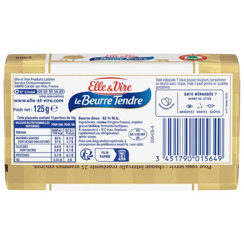 Elle & Vire « Le Beurre Tendre » Doux 125g