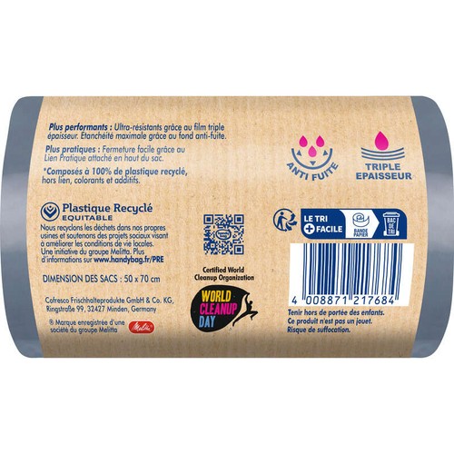 Handy Bag Sacs Poubelle À Lien Pratique Ultra Résistant 20x30L