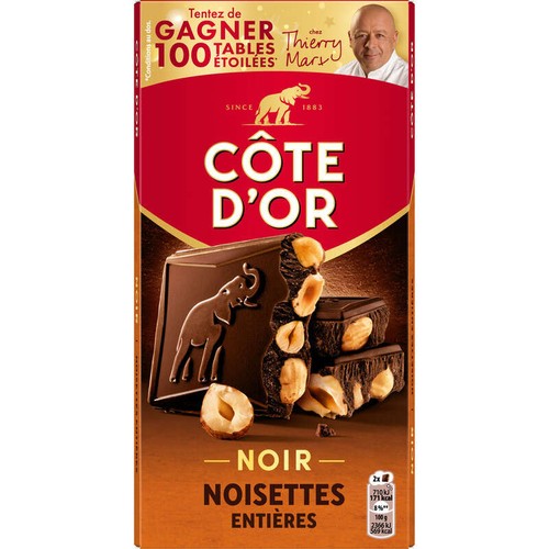 Côte D'Or Tablette Chocolat Noir Aux Noisettes Entières 180g