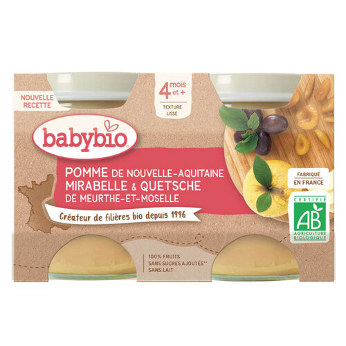Babybio purée de mirabelle & pomme Bio 4M le pack de 2x130g