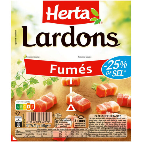 Herta Lardons -25% de sel 2x 75g