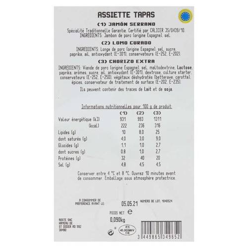 Navidul Assiette Tapas Finement Tranché 90g