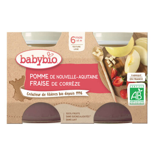 Babybio Petits Pots Pomme Fraise Dès 6 Mois 2x130g.