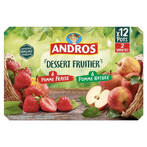 Andros Compote Pomme Fraise Pots x12 100g