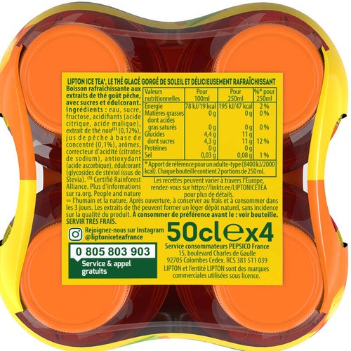 Lipton Ice Tea Thé Glacé Saveur Pêche 4x50cl