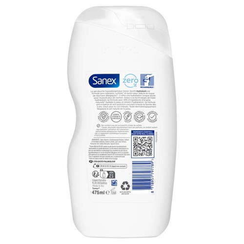 Gel Douche Sanex Zero% Tous types de peau Hydratant - 475ml