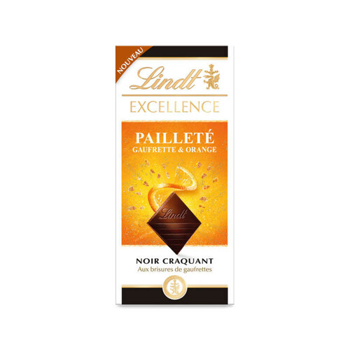 Lindt Excellence Chocolat Noir Craquant Pailleté  Gaufrettes & Orange 100g