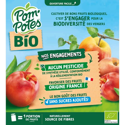 Pom'potes Compote Pêche Pomme Brugnon Bio 4x90g