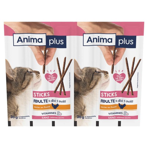 Anima Plus Sticks poulet pour Chat adulte 6x5g