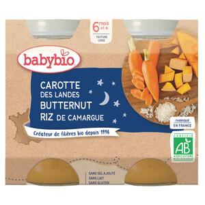 Babybio petits pots carottes potimarron & riz, dès 6 mois, bio 2x200g