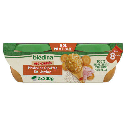 Blédina Idées De Maman Bols Carottes Riz Jambon dès 8 Mois 2x200g