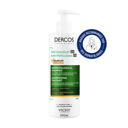 Vichy Dercos Shampoing Traitant Antipelliculaire DS Cheveux Secs 390ml