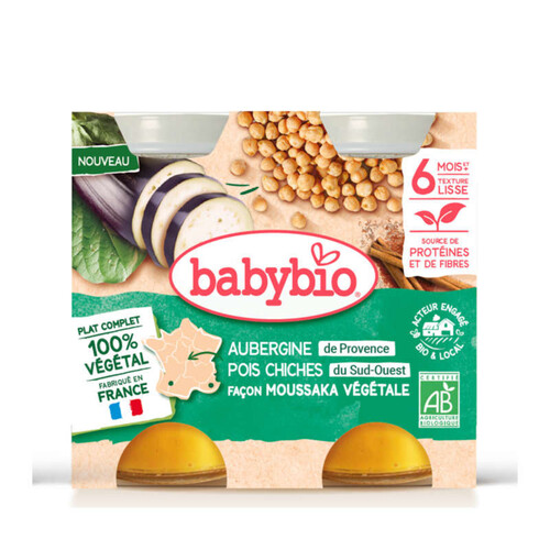 Babybio Façon Moussaka végétarienne - Aubergines de Provence, Pois Chiches Bio