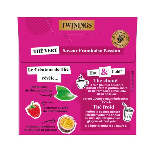 Twinings Thé Vert Saveur Framboise Passion 20 Sachets 32g