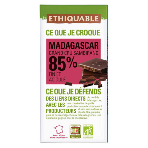 Ethiquable Chocolat Noir 85% Bio 100g