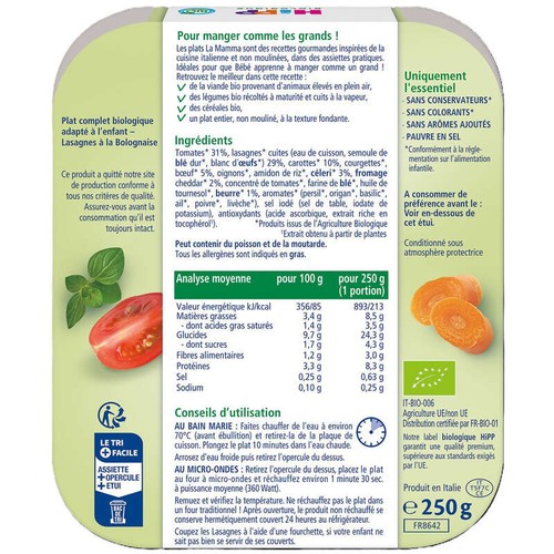 Hipp Biologique La mamma lasagnes à la bolognaise 250g
