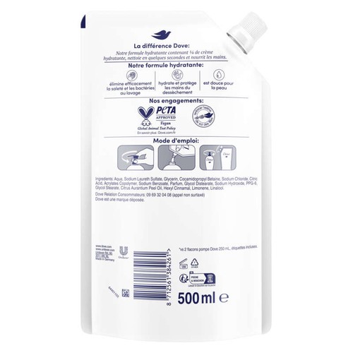 Dove Savon Liquide Mains Original Soin Des Mains Recharge 500ml