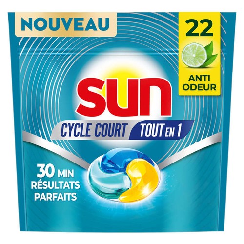 Sun Cycle Court Pastilles Lave-vaisselle Tout en 1 anti odeur 22 Lavages