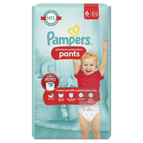 Pampers Couches-Culottes Premium Protection Taille 6, 15 Couches, 15kg+