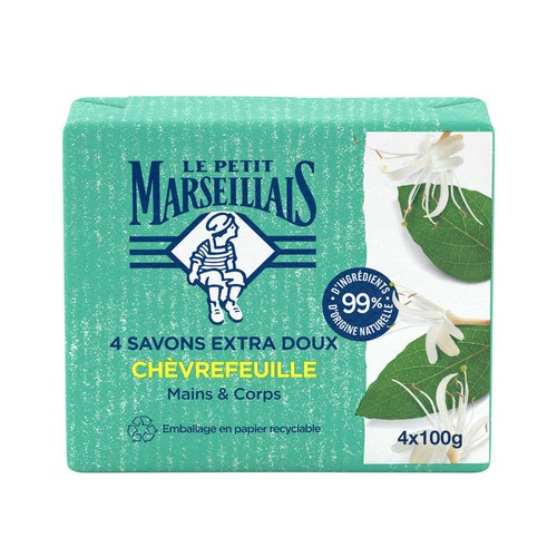 Le Petit Marseillais Savon Extra Doux Chèvrefeuille 4x100g