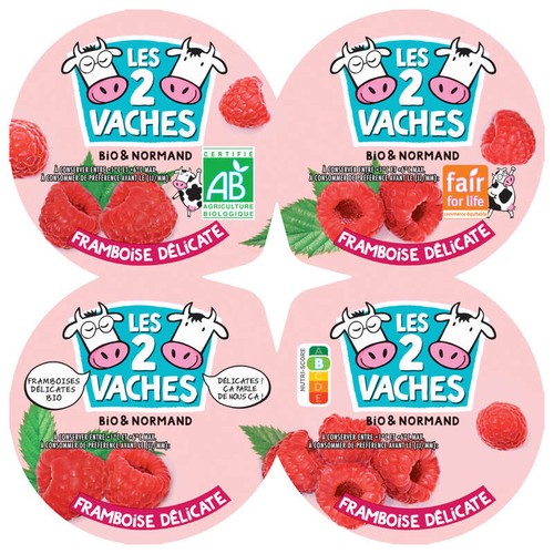 Les 2 Vaches Yaourt Aux Fruits Framboise Délicate Bio 4x115g