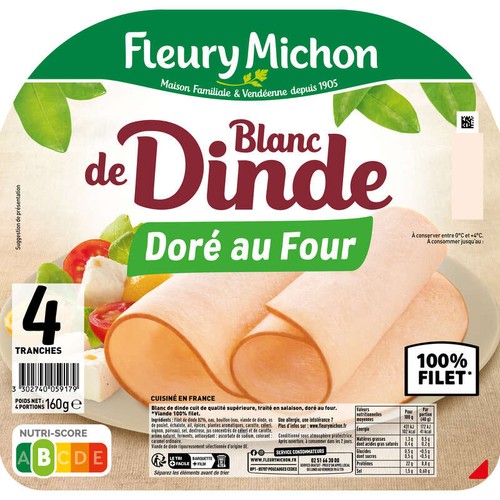 Fleury Michon Blanc de Dinde doré au four x4 Tranches 160g