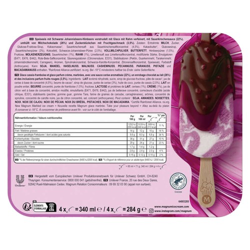 Magnum Glace Bâtonnet Double Fruits Rouges x4 284g