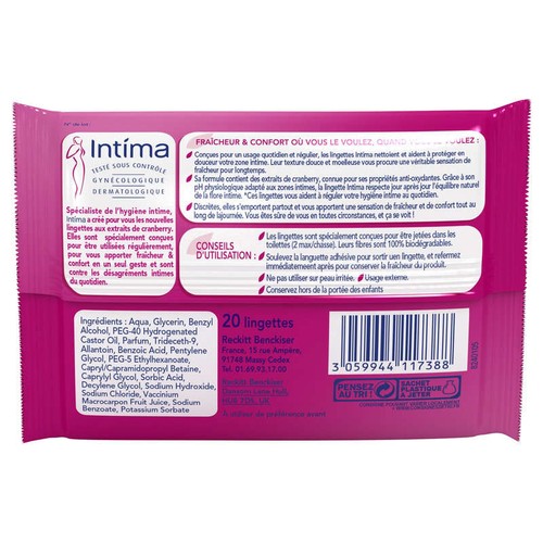 Intima Lingette Hygiène Intime Régulation Active x20
