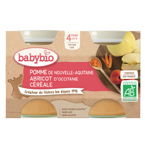 Babybio Pots Pomme Aquitaine, Abricot Occitanie, Céréale, dès 4 Mois, Bio 2 x 130g