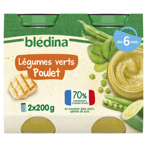 Blédina Pots Légumes verts Poulet dès 6 mois 2x200g