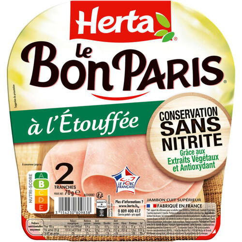 Herta Le Bon Paris Jambon Etouffée conservation sans nitrite x2 - 70g