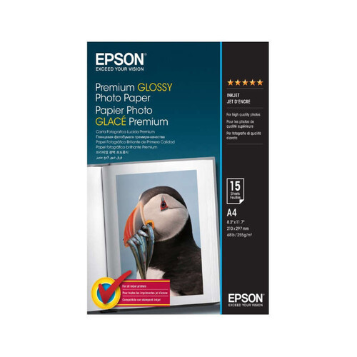 Epson Papier Photo, Premium Glossy Photo, A4, 255Gr/M², 15 Feuilles