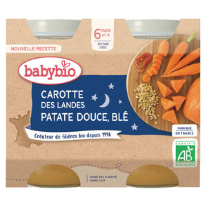 [Par Naturalia] Babybio Petits Pots Carotte et Patate Douce 6M 2x200g Bio