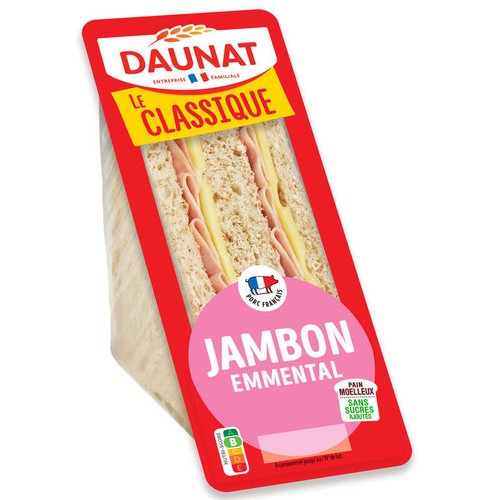 Daunat Sandwich le club classique jambon emmental 160g