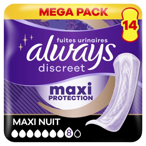 Always Discreet Serviette Extra Sûre Pour Fuites Urinaires Maxi Nuit x14