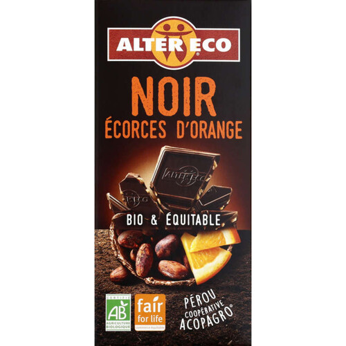 Alter Eco Chocolat Noir Du Pérou Aux Écorces D'Orange, Bio 100G
