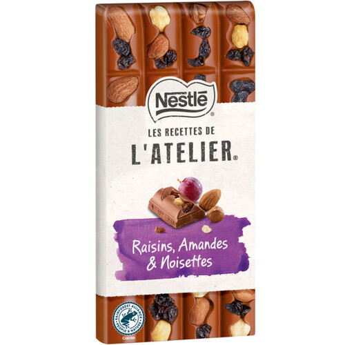 Nestlé Dessert Tablette Chocolat au lait raisins amandes et noisettes 170g