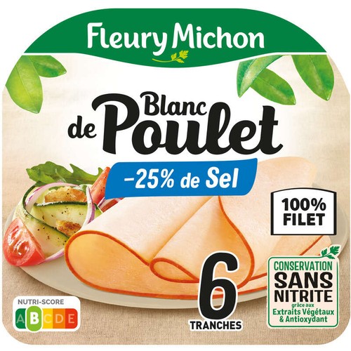 Fleury Michon Blanc De Poulet -25% De Sel Tranches Fines x6