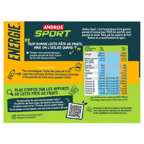 Andros Sport Pate de Fruits Abricot et Banane & Fruits rouges x6