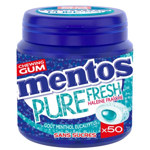 Mentos Pure fresh Menthol Eucalyptus Dragées sans sucres x50, 100g