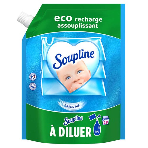 Soupline Berlingot Format Eco-Recharge Adoucissant à diluer Parfum Grand Air 600ml - 29 Lavages