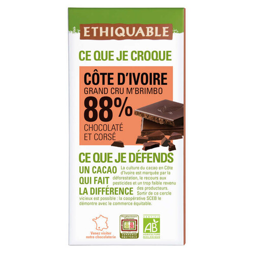 Ethiquable Chocolat Noir 88% Bio 100G