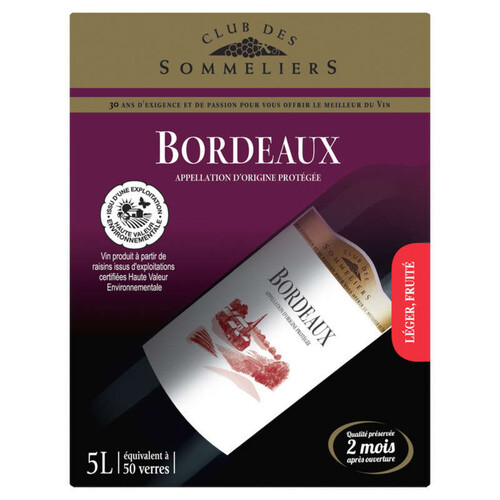 Club Des Sommeliers Bordeaux - Vin rouge - 5l