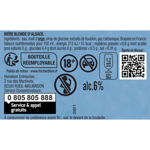 Fischer Tradition Bière blonde d'Alsace 66cl